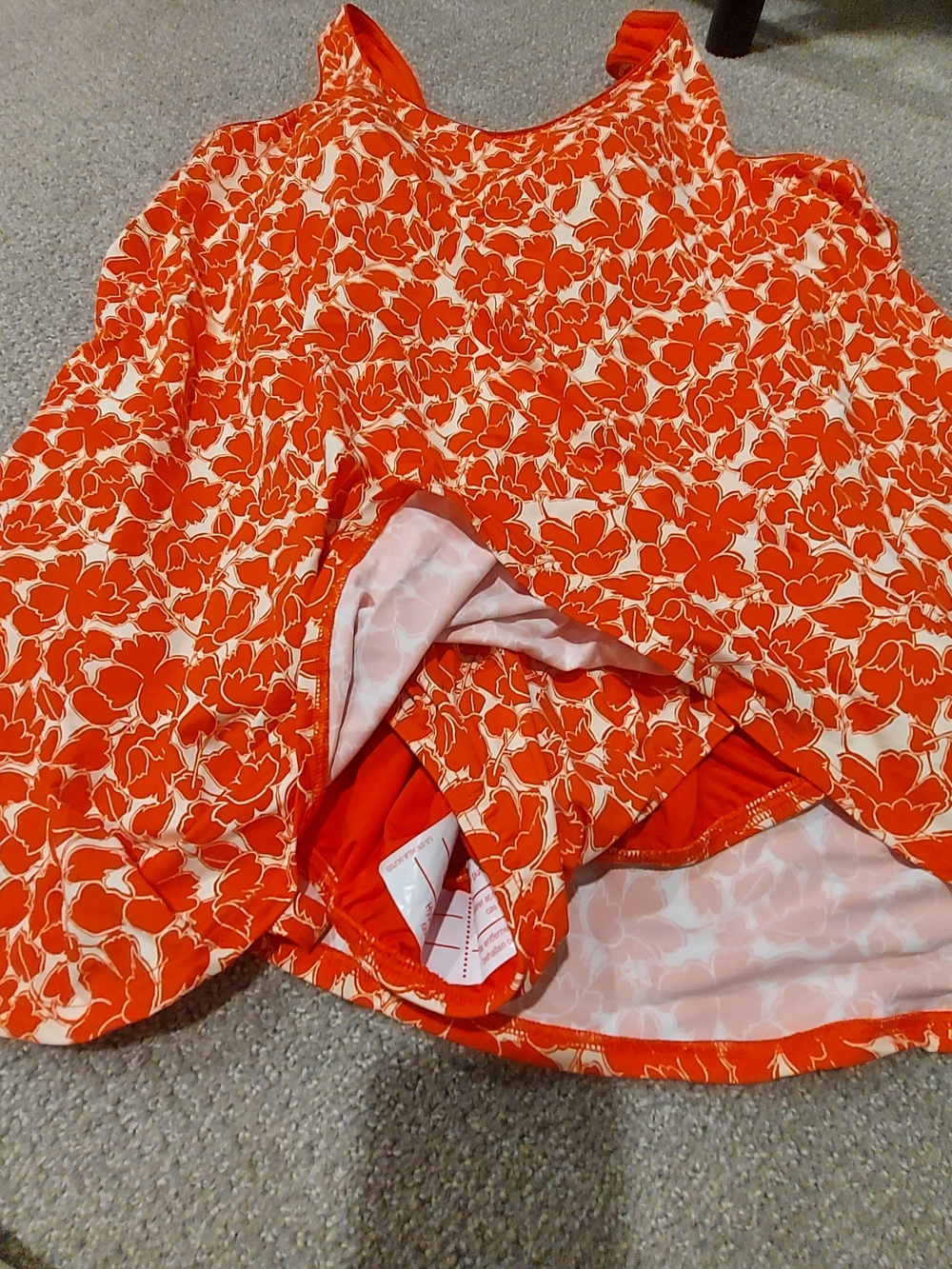 Lands' End Orange and White Floral One-Piece Swimsuit